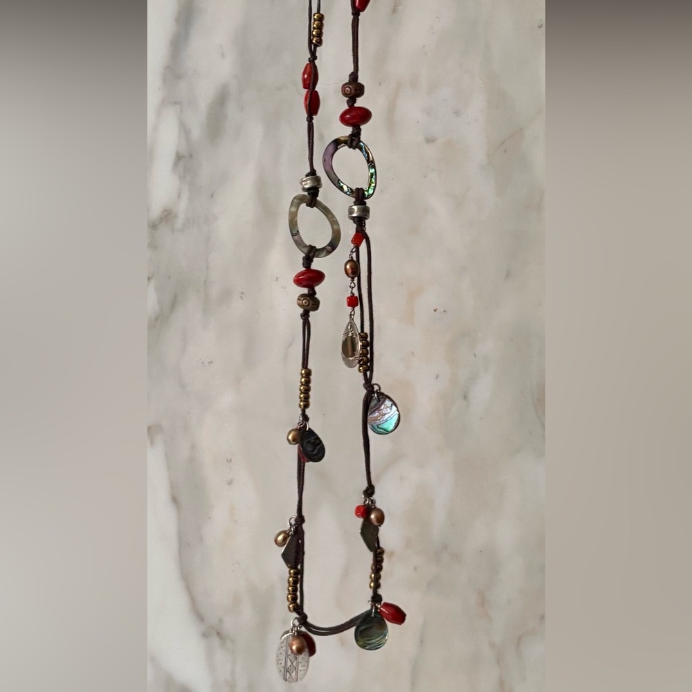 Handcrafted Shell & Red Bead Boho Necklace - Unbranded